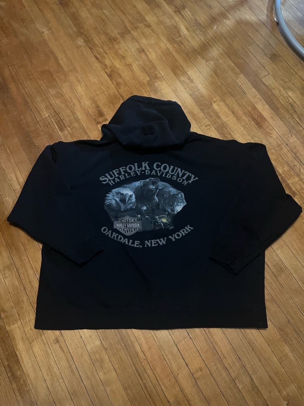 Distressed 2010 Y2K Harley Davidson Zip Up Hoodie XL